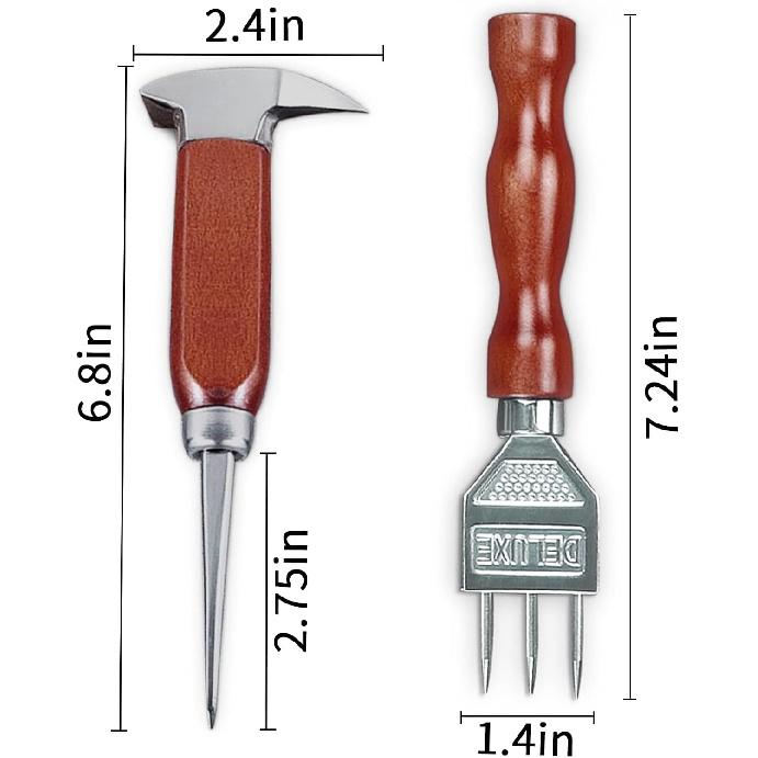 Ice Pick Set of 2-7.24 Inch and 6.8Inch Stainless Steel Ice Crusher with Wood Handle, Japanese Style Ice Chipper Ideal for Bars and Home