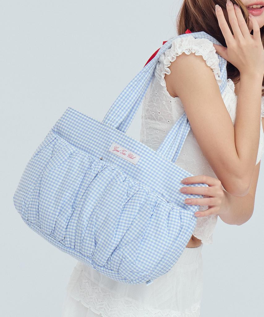 Goodtotes Souffle Puff Tote Bag (Blue Check)