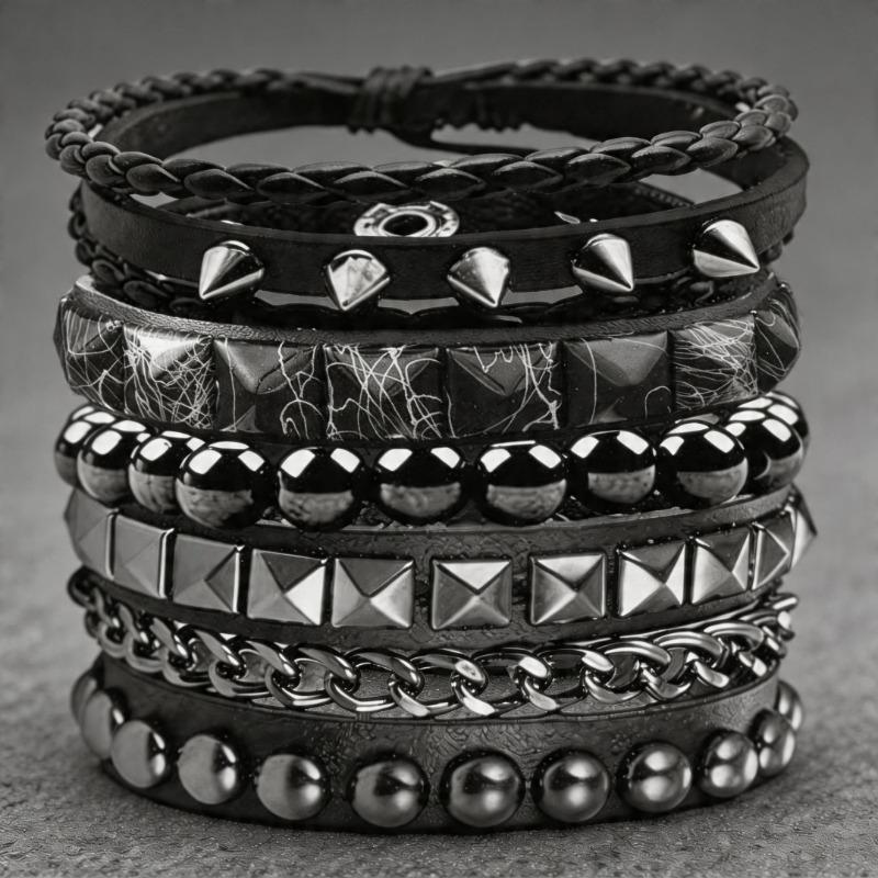 Punk Style Chain Bracelet, Cool Black and White Brushed Square Nail Bracelet, Bracelet, Hip-hop Rivet Bracelet.