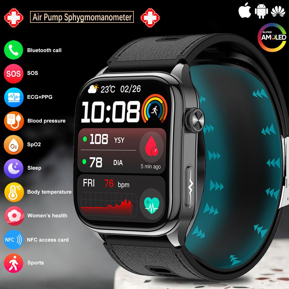 Nuovo schermo AMOLED HD 2024, pompa ad aria + palloncino, test accurato della pressione sanguigna, fitness tracker, chiamata BT, orologio intelligente