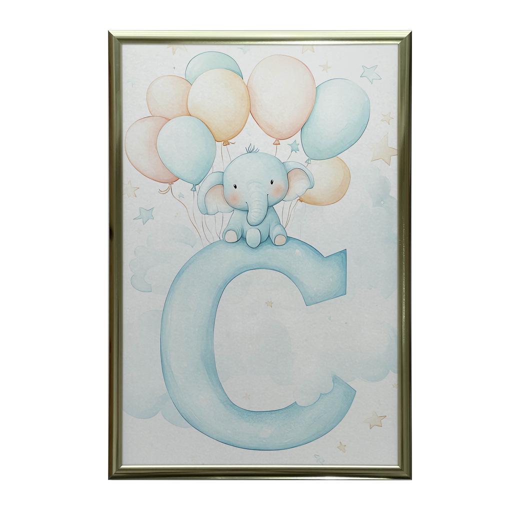Plakat Słoniątko Na Literze C Plakat Słoniątko Na Literze C, 70X100 Cm, Rama Drewniana Ciemny Brąz, Papier Matowy 230 Gsm