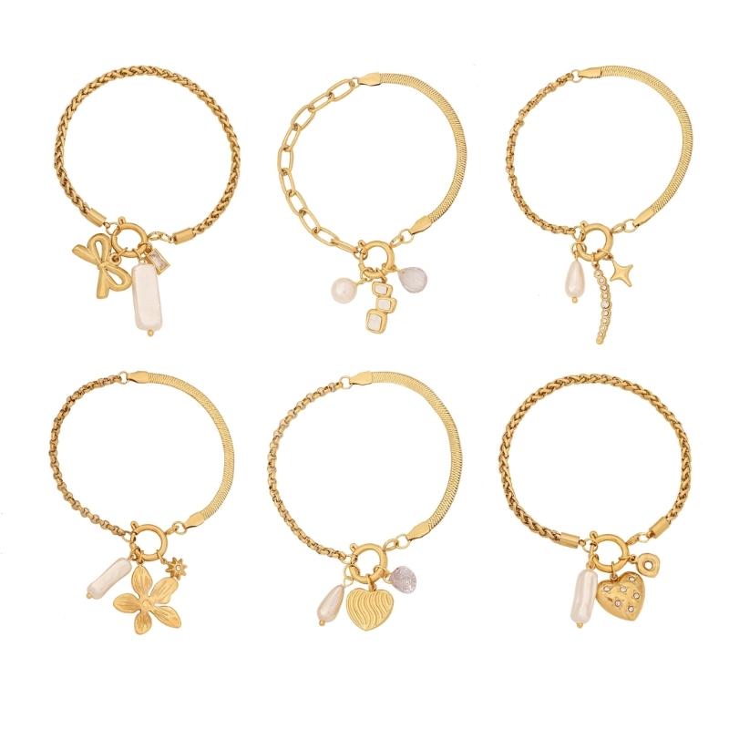 Heart Pendant Bracelet Trendy Flower Chain Jewelry Stainless Steel Texture Suitable for Casual and Special Occasion