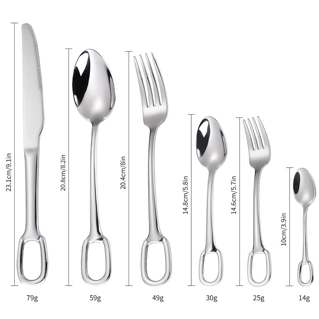 Cutlery 304 Stainless Steel Spoon Circular Ring Hotel Steak Knife Fork Spoon Titanium Plated European Style Hanging Hole Fork Tea Spoon