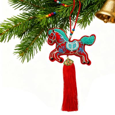 Amuleto Ano do Cavalo 2026 Pingente Pendurado Ano Novo Chinês com Borla Amuleto Zodíaco Cavalo Feng Shui para Decoração de Casa Carro