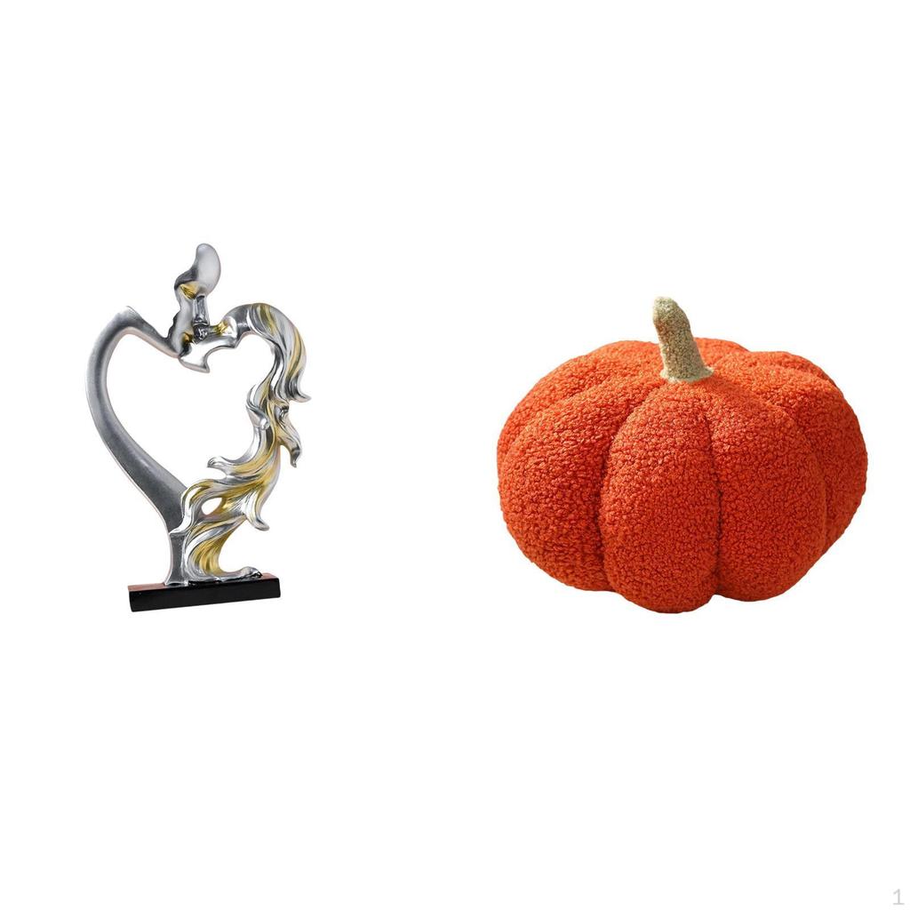 Kissing Couple Pumpkin Pillow Statue Collectible Ornament for Bedroom Wedding Bookshelf Cabinet Home