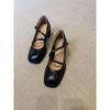Sheepskin version~ Mary Jane high heels women's thick heels professional commuting comfortable versatile small leather shoes cross strap single shoes