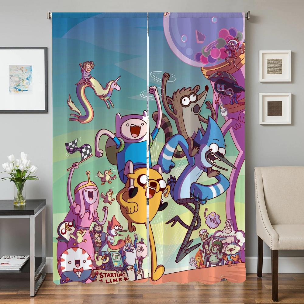 Zasłony Okienne Kuchenne do Salonu 2 Sztuki Zasłony Zaciemniające Zasłona na Drzwi A-adventure Time Przegroda Dekoracja Sypialni