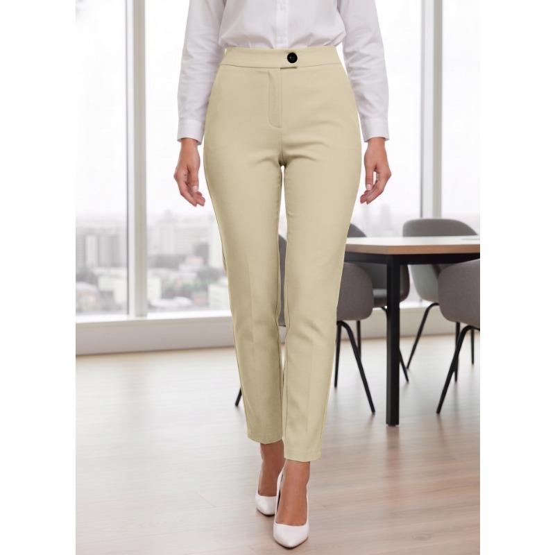 Women S Solid Mid Waist Tapered Pants For Office Commute Casual Wear S абрикосовый