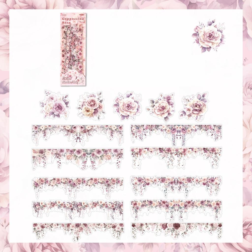15 Pcs PET Long Floral Stickers Collage Embelishment Stickers for Card Making Scrapbook Materials Craft Daily Planner
