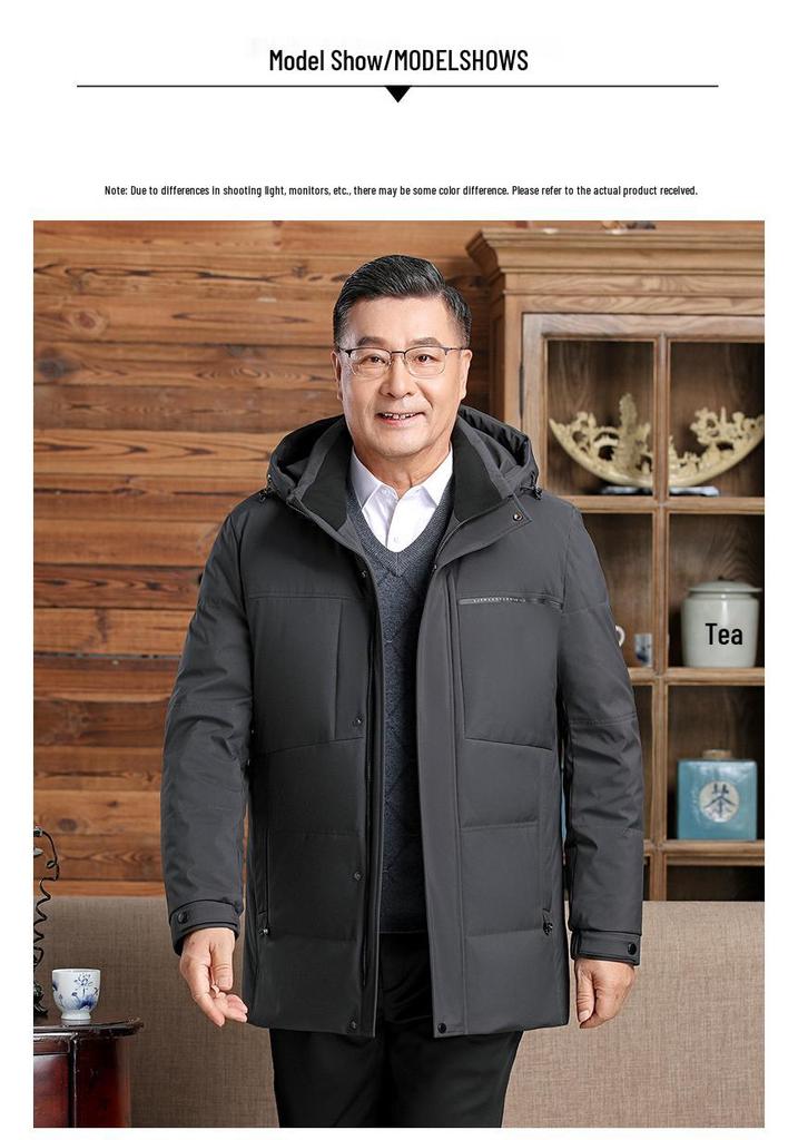 Northeast-Style Mid-Length Winter Down Jacket for Middle-Aged and Elderly Men - Plus Size