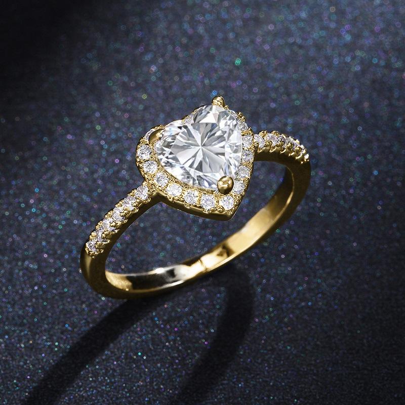 2026 Peach Heart Ring Ladies, Love Shaped Zircon Diamond Copper Silver Plated Fashion Jewelry