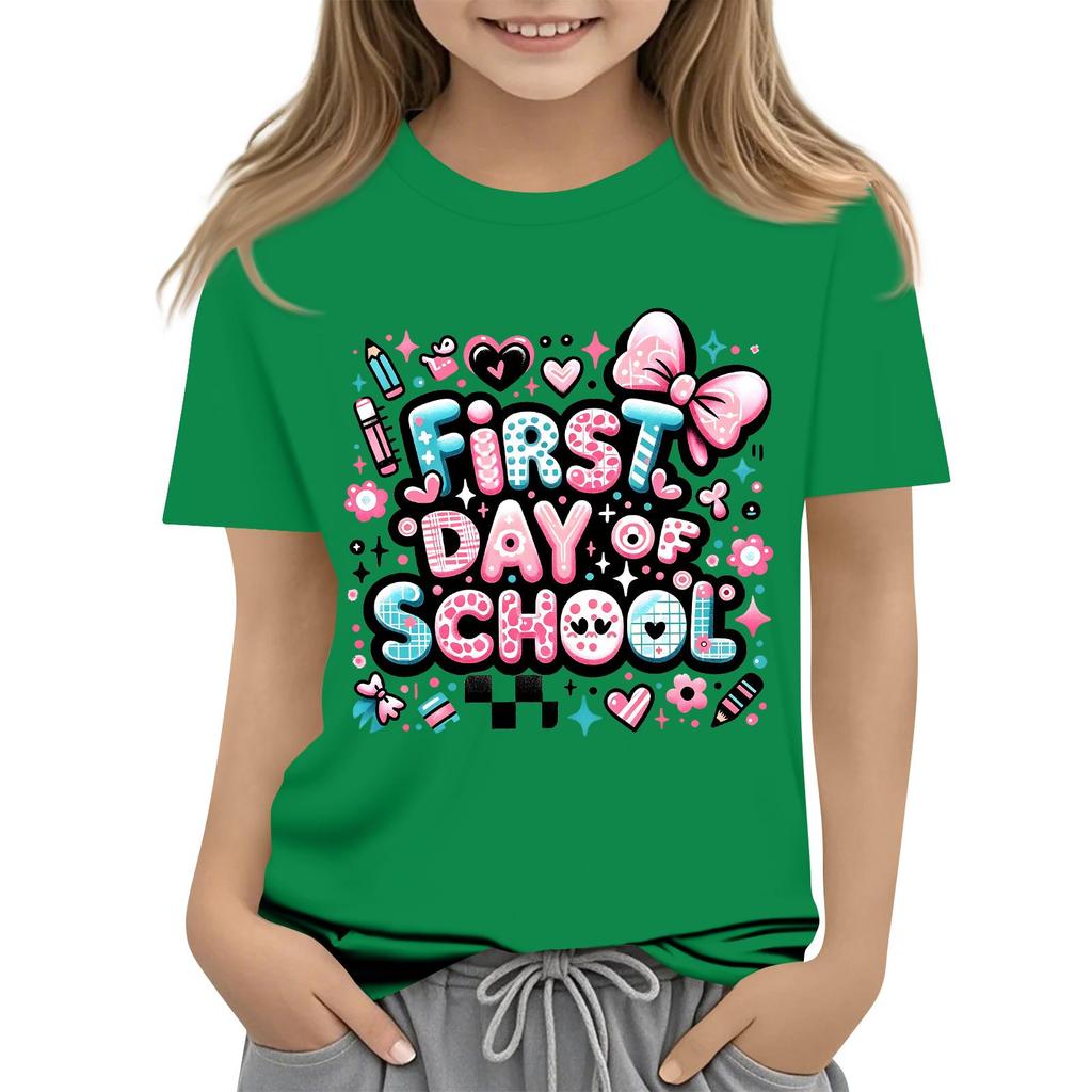 Children's Casual and Fashionable Round-Neck Printed Short-Sleeve Top for Back-to-School