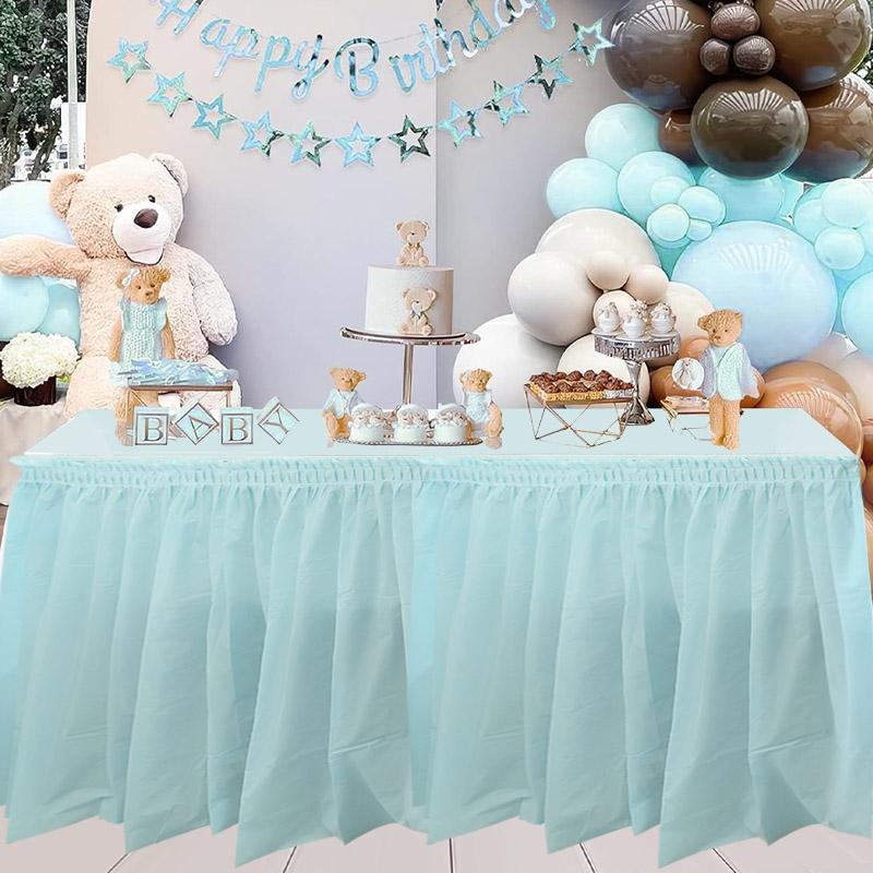 2pcs/pack Plain Disposable Table Skirt, PE Rectangle Tablecloth And Skirt Decoration For Wedding Birthday Party Supplies