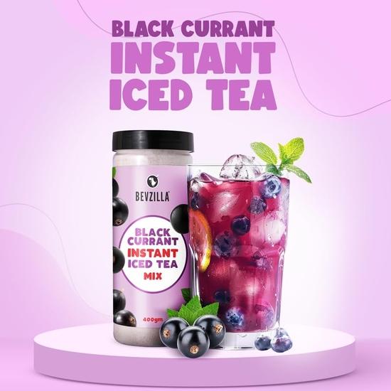 Bevzilla Black Currant Instant Iced Tea Mix - 400 Grams | Perfect For Summers | Refreshing | Instant