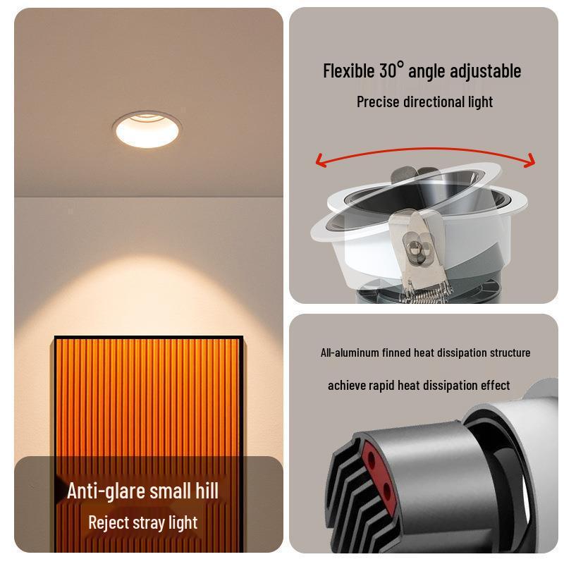 Full Spectrum Anti-Glare Recessed LED Spotlight with Narrow Edge and Deep Cup for Living Room Ceiling