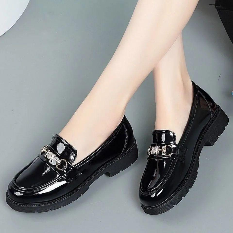 Cake platform loafers women's 2025 new women's leather shoes matte and lightweight black shoes women's soft soles are not tired