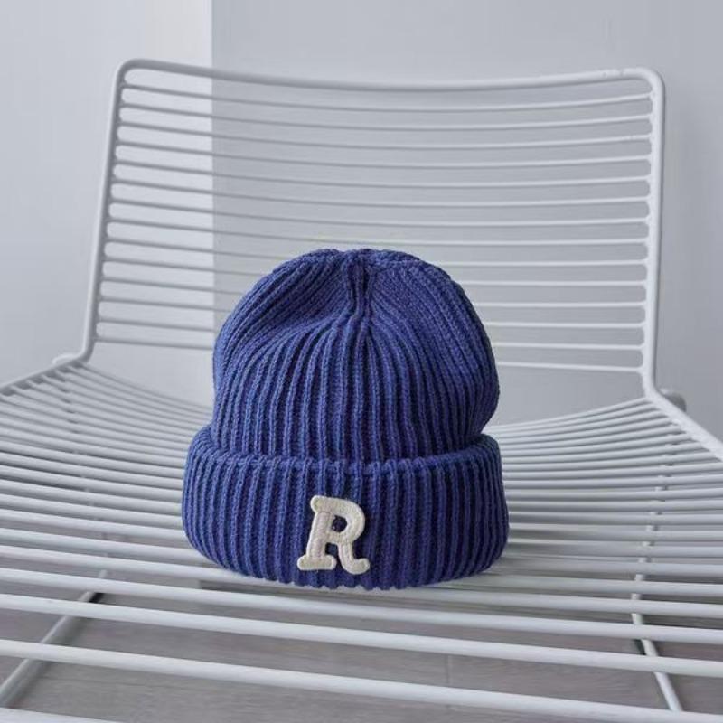 New R Letter Wool Hat Women's Autumn and Winter Knitted Hat Cold Hat Trendy Versatile Casual Warm Hat Male Personality