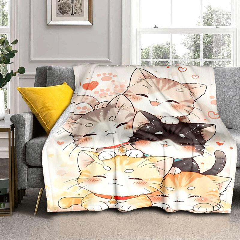1PC Cute cat, cartoon blanket, all season lightweight home office outdoor nap multifunctional blanket