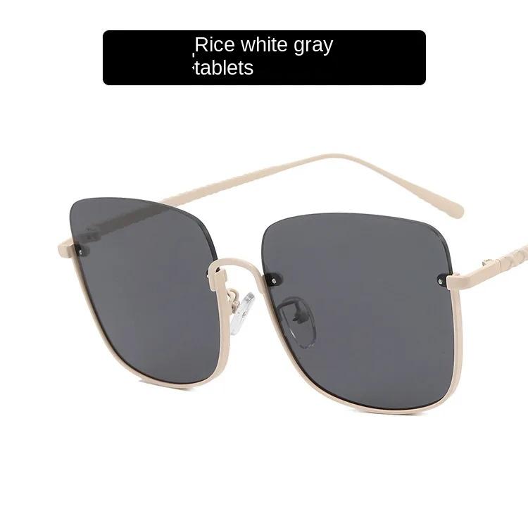 Oversize Square Half Frame Women Sunglasses Large Frame Sunglasses Thin Women Plain Concave Sunglasses