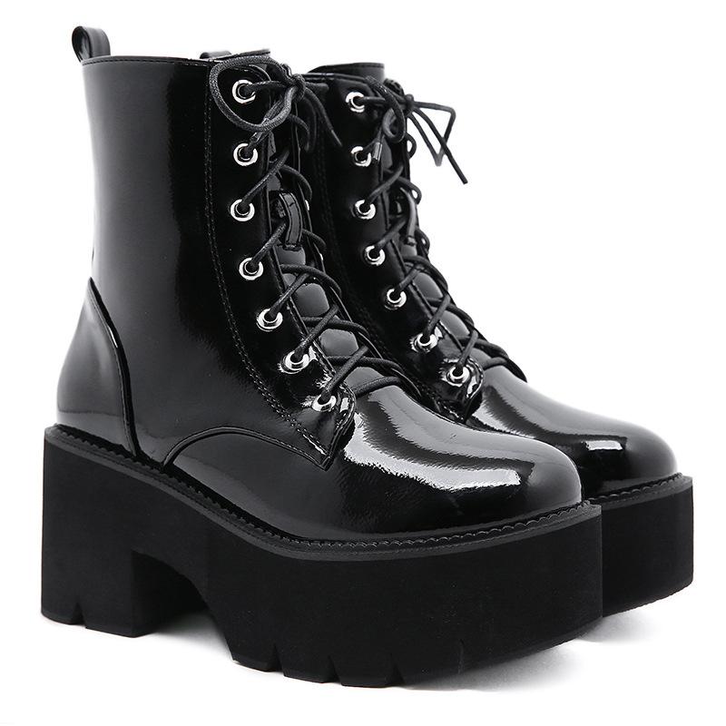 Damenschuhe in großen Größen Herbst und Winter Damenstiefel dicker Absatz Plateau Stiefeletten Schnürstiefel Martin-Stiefel