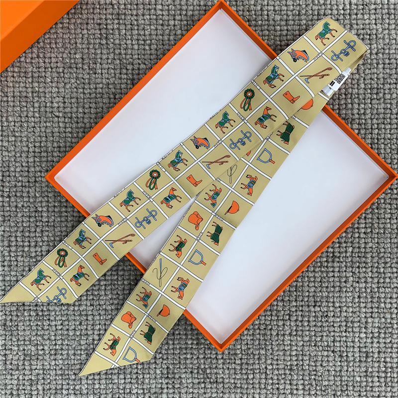 POBING Cashew Print 18m/m Twill Silk Scarves Women Luxury Brand Scarf Bag Ribbons Tie Head Scarf Small Long Skinny Scarf 86*5CM