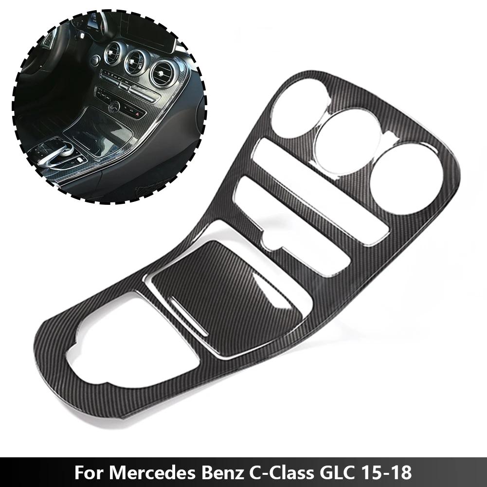 2 st/set Bil Mittkonsol Växelväljare Panel Cover Trim Kolfiber Mittkonsol Ram Klistermärke För Mercedes Benz C GLC 15-18