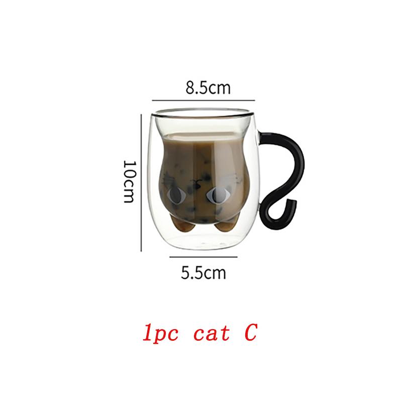 250ml Cartoon Katze Doppelwandiges Glas Niedliche Kaffee-Tee-Tasse Hitzebeständige Kaffeetasse Henkel Espressotasse Für Latte Cappuccino