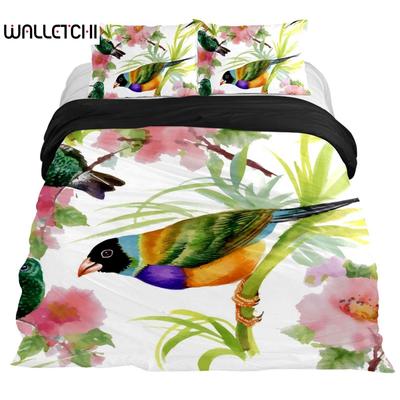 Hummingbirds Bedspread Cover Kit Tropical Flowers Nature Blooms Bed Cover Kit Tropical Birds Theme Queen Dimension Size 2/3 Pcs Comforter Cover