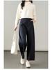 Autumn 2025 Women's Navy Blue Lyocell Cotton Wide-Leg Pants - High-Waisted, Slimming, Casual Straight-Leg Design