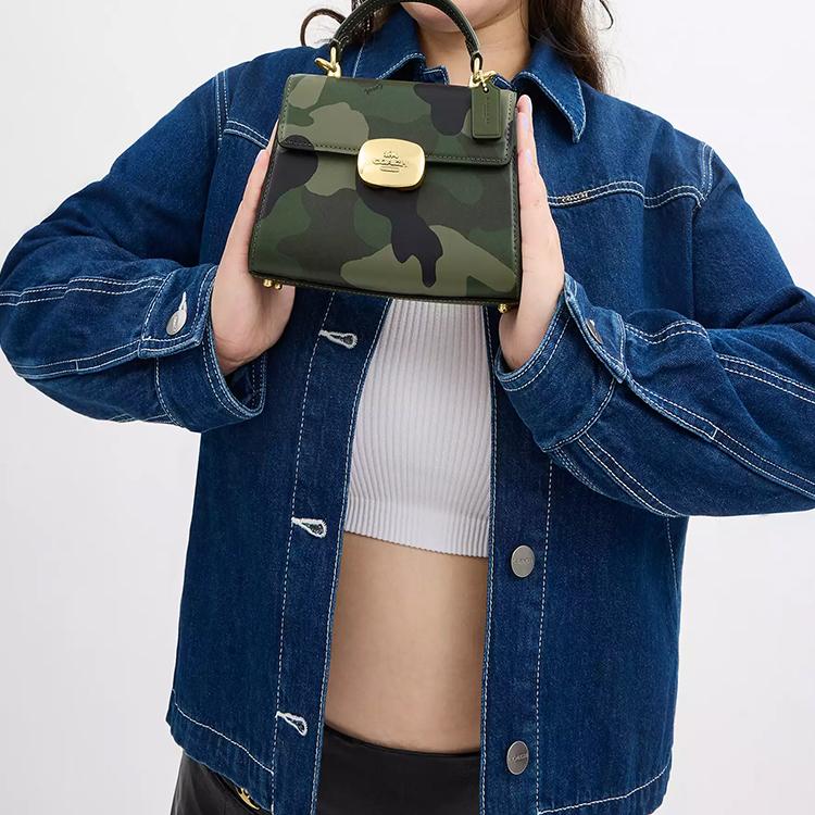 Coach Eliza 18 Snap Closure Detachable Shoulder Strap Smooth Leather Crossbody Shoulder Handbag Small Women handbags Deep-Birch CW184-IMXAI