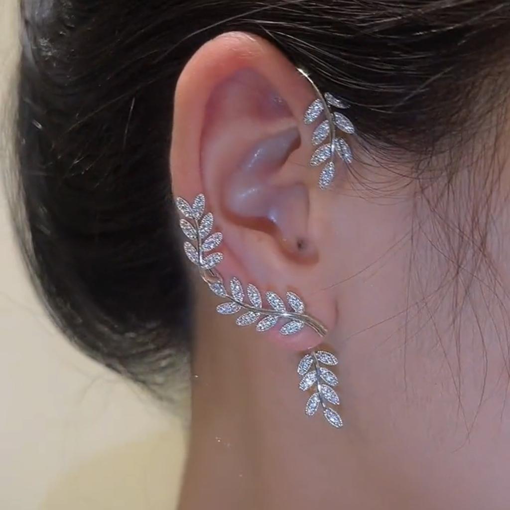 Plated Leaf Butterfly Clip Earrings For Women Ear Clips Without Piercing Sparkling Zirconia Ear Cuff  Fashion Jewelry