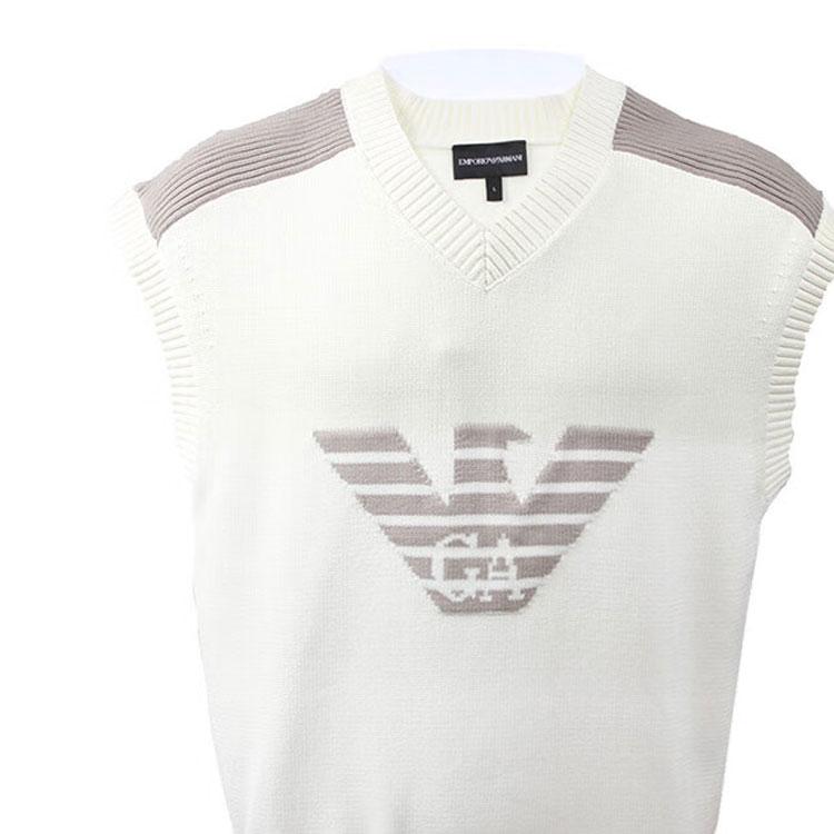 Emporio Armani Ss24 Logo Knit V-Neck Casual Vest Men tops Off-White 3D1MXU-1MQDZ-0128