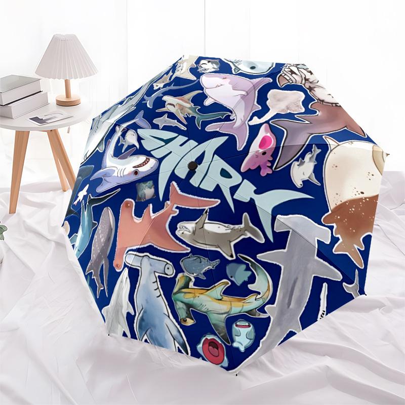 1pc Shark Ocean Automatic Folding Umbrella, 8-Rib Sturdy Canopy, Portable Travel Umbrella for Outdoor Use