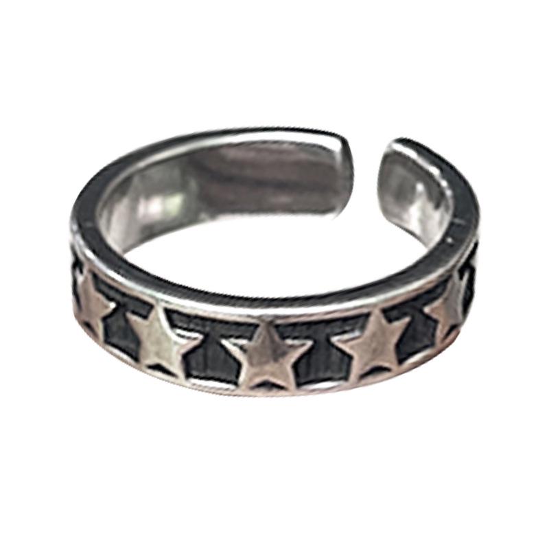 Lan Zhi 925 Sterling Silver Unisex Oxidized Five-Pointed Star Adjustable Ring