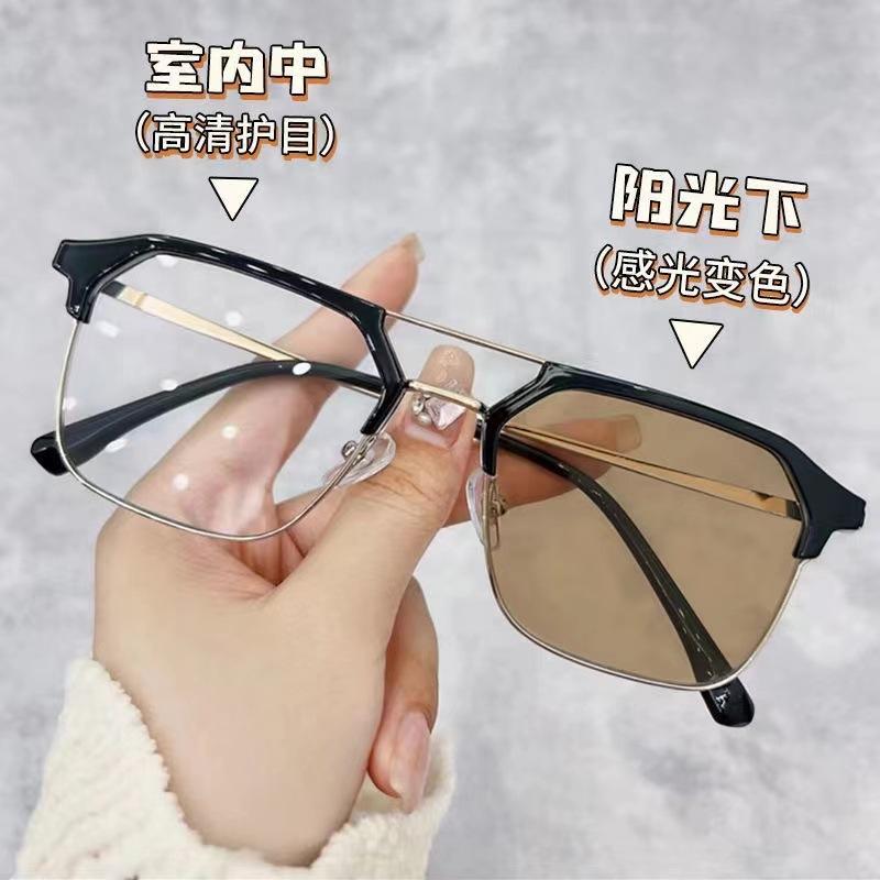 Pc Anti-Ultraviolet Photosensitive Color-Changing Square Glasses Popular Anti-Blue Light Men And Women Can Be Equipped With Degree Color-Changing