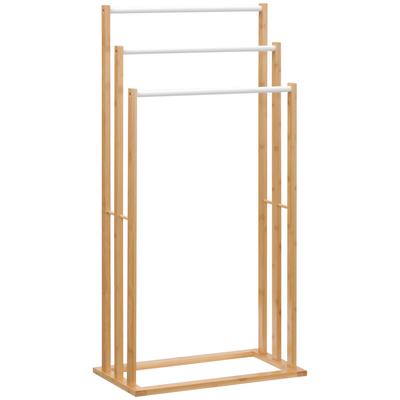 Towel Stand Made of Bamboo. 3-Piece Design, 3 Towel Bars, 48 Cm X 25.8 Cm X 94 Cm, Natural + White