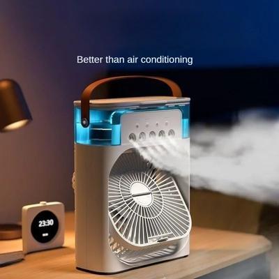 Ventilador eléctrico portátil 3 en 1, aire acondicionado, pequeño enfriador de aire para el hogar, ventiladores USB, luz LED nocturna, circulador, humidificador mini