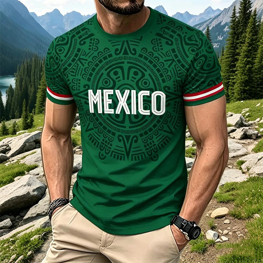 Mexico Sporty Style Print T-shirt Summer Outdoor Breathable Quick-drying Football Jersey Unisex Casual O-Neck Short Sleeve Top