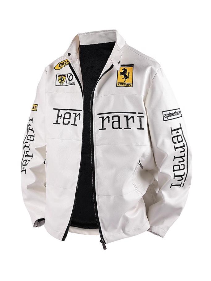 F1 Rennanzug im amerikanischen Stil: Bestickte PPU-Leder-Motorradjacke für den Winter - Unisex