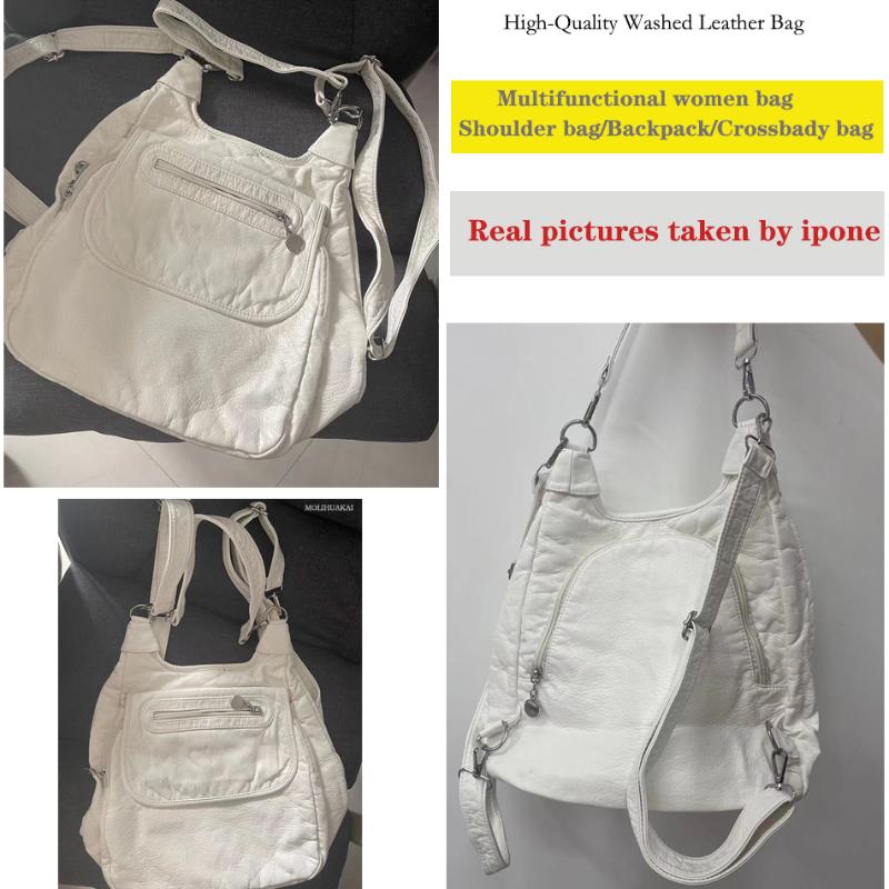 Flerfunktionsvita ryggsäckar Modetvättat mjukt PU-läder Anti-tjuvryggsäck Skolväska med stor kapacitet för tonårsflickor