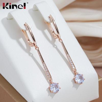 Kinel Vintage Roségoud Kleur Lange Oorbellen Zirkoon Hanger Sieraden