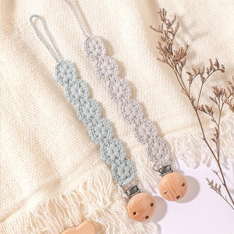 Pack of 2Pcs Handwoven Baby Pacifier Clip Chain Hand-knitting Toddler Feeding Bottle Strap Belt for Infants