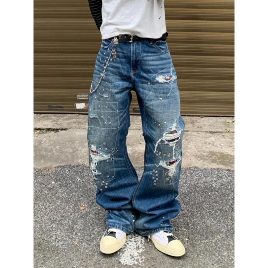 STREETRICH Retro American High Street Loose Straight Leg Men's Denim Pants