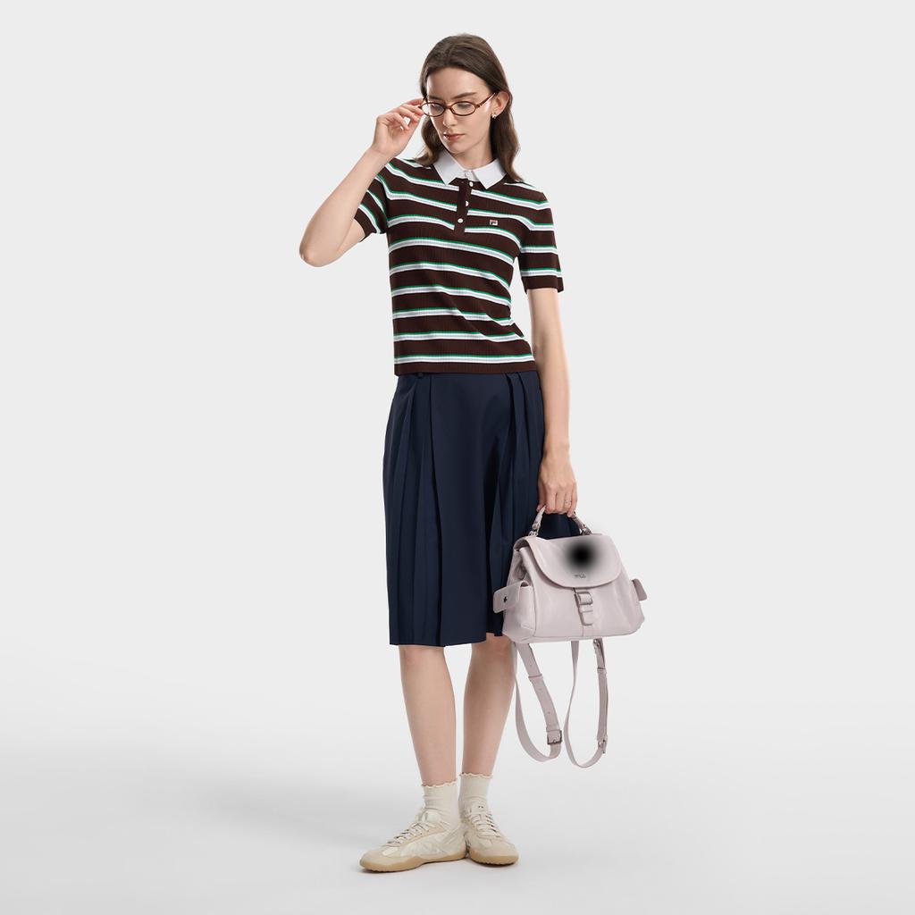 FILA Heritage Color Block Striped Vintage Polo Knit Top Women tops F11W638411FZA