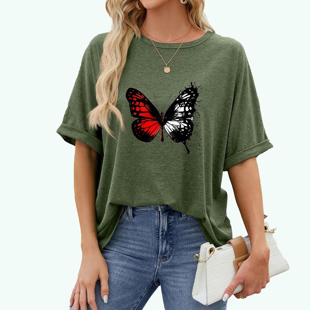 Plus Größe Frauen FashionPrint T-shirt Casual Runde Kragen Kurzarm Top Sommer Pullover Lose T-shirt