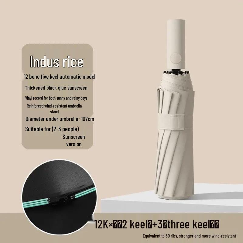 24-ribbad automatisk förstärkt svart lim vikbar paraply - Solskydd & Regnskydd