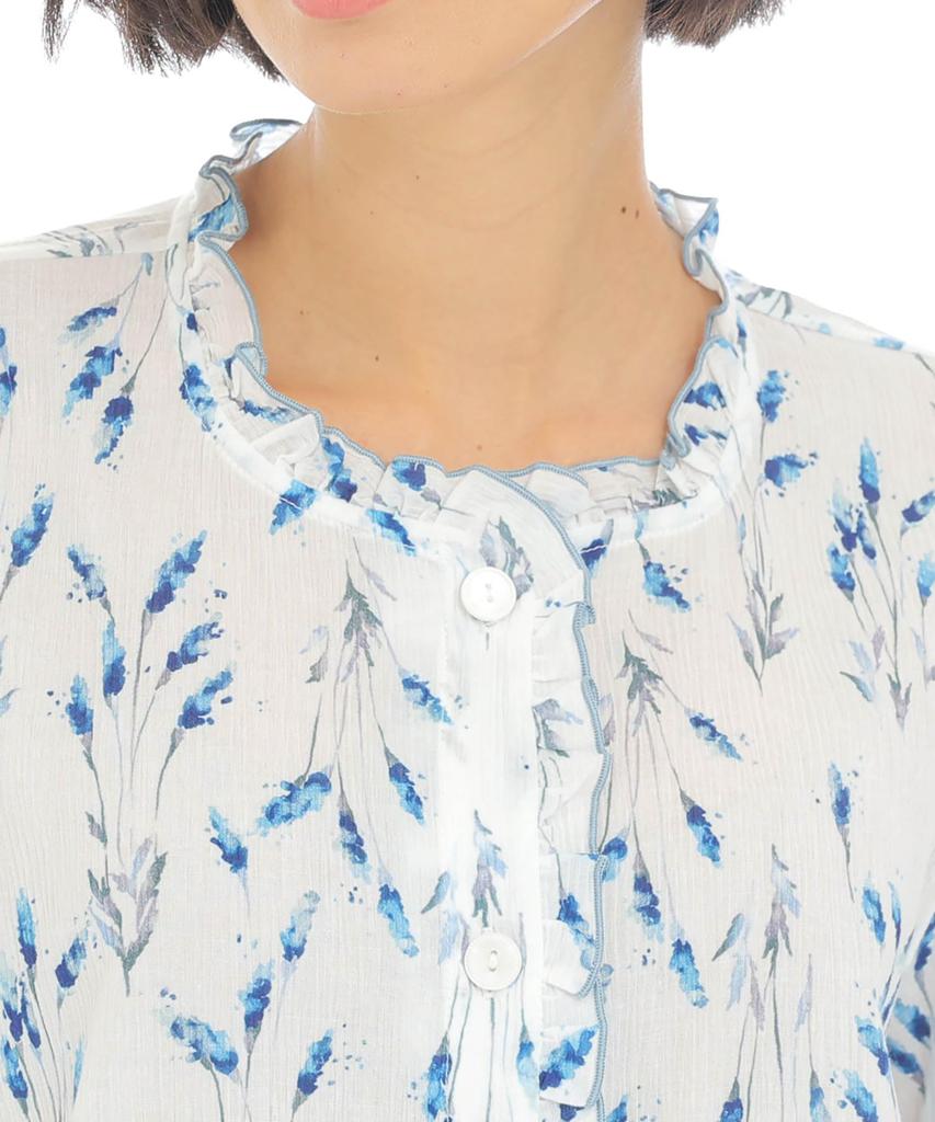 Narue Takashima Chijimi Lavender Frill Pajama Navy Women's Set,