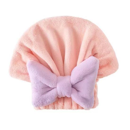 Absorbent Hair Drying Cap Quick Dry Microfiber Hair Towel Wrap Shower Cap Wet Hair Drying Turban with Bow Tie for Women Girls