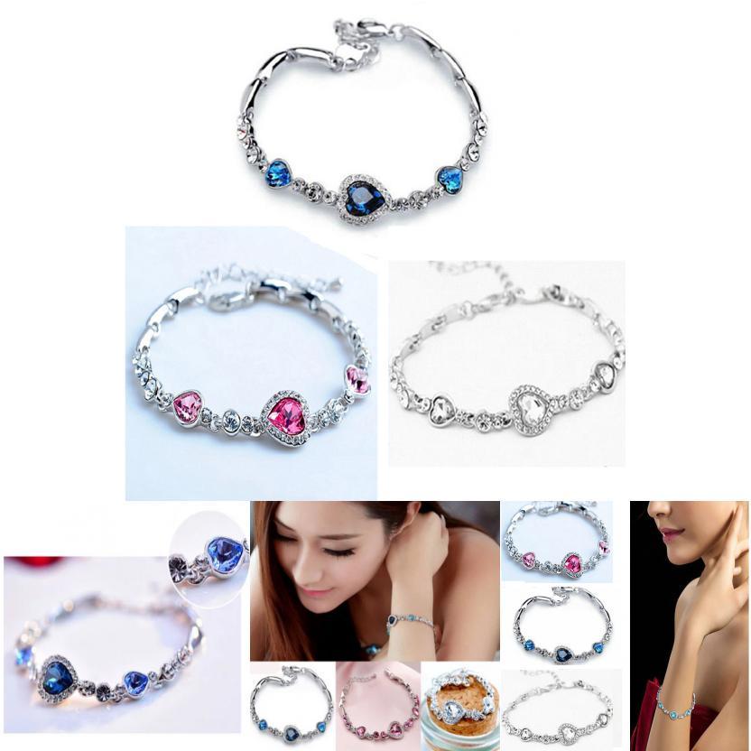 Ocean Heart Crystal Bracelet For Women With Silver Plating Fashion Jewelry Gift