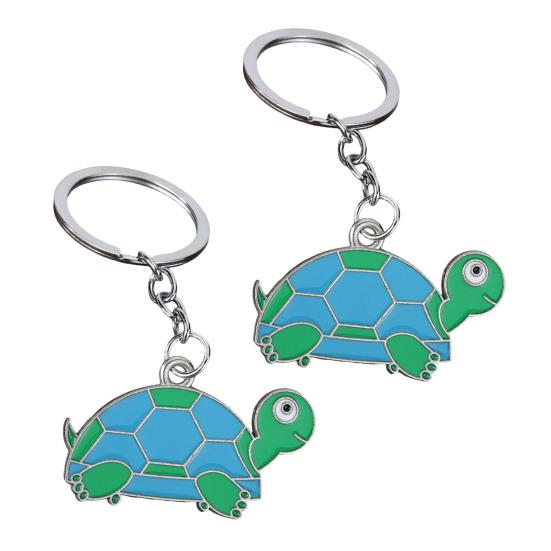 2Pcs Keychain Pendant Metal Chain Design Cartoon Key Ring with Turtle Shape Enamel